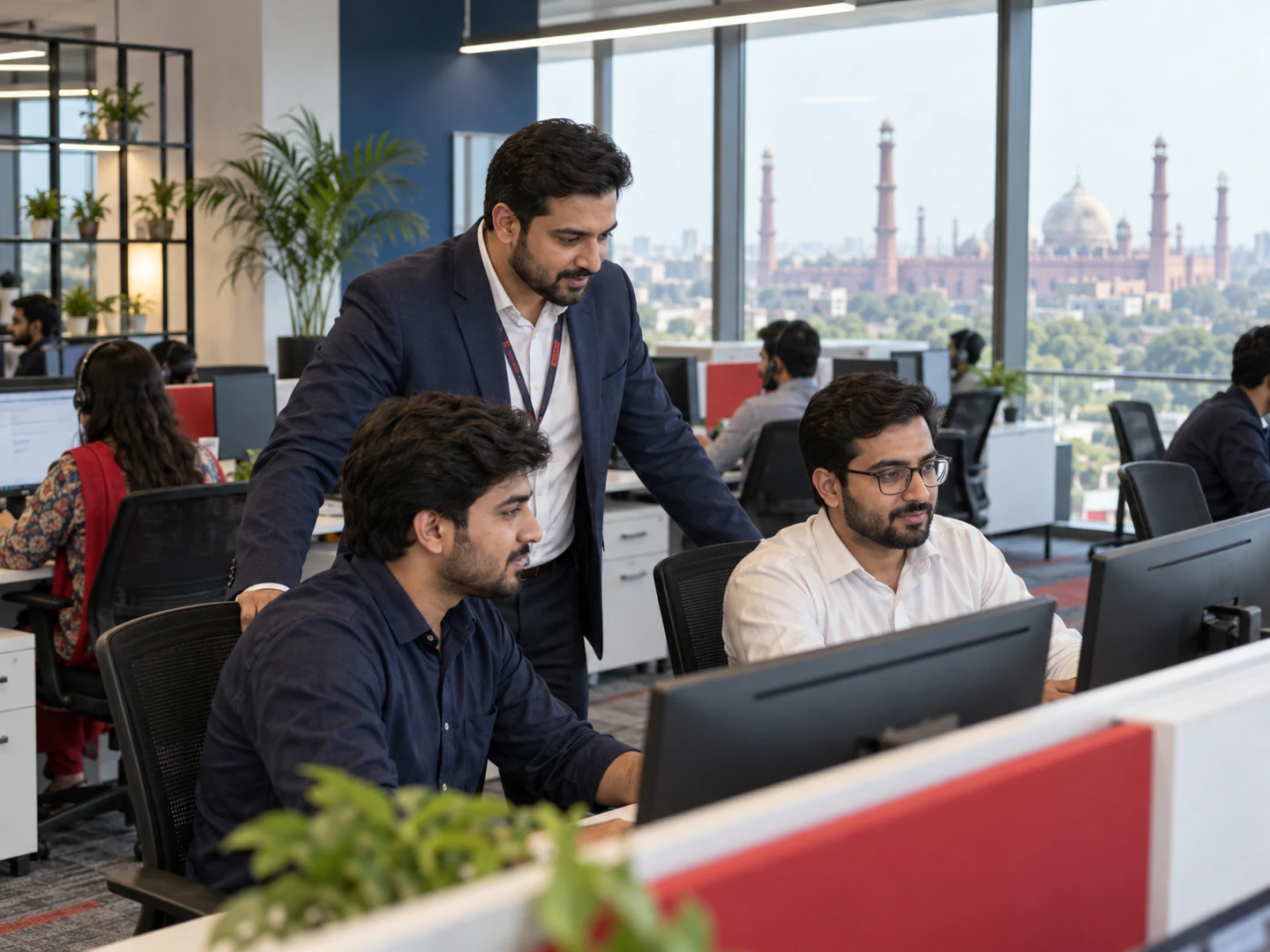 Illustration of a business support team coordinating customer service