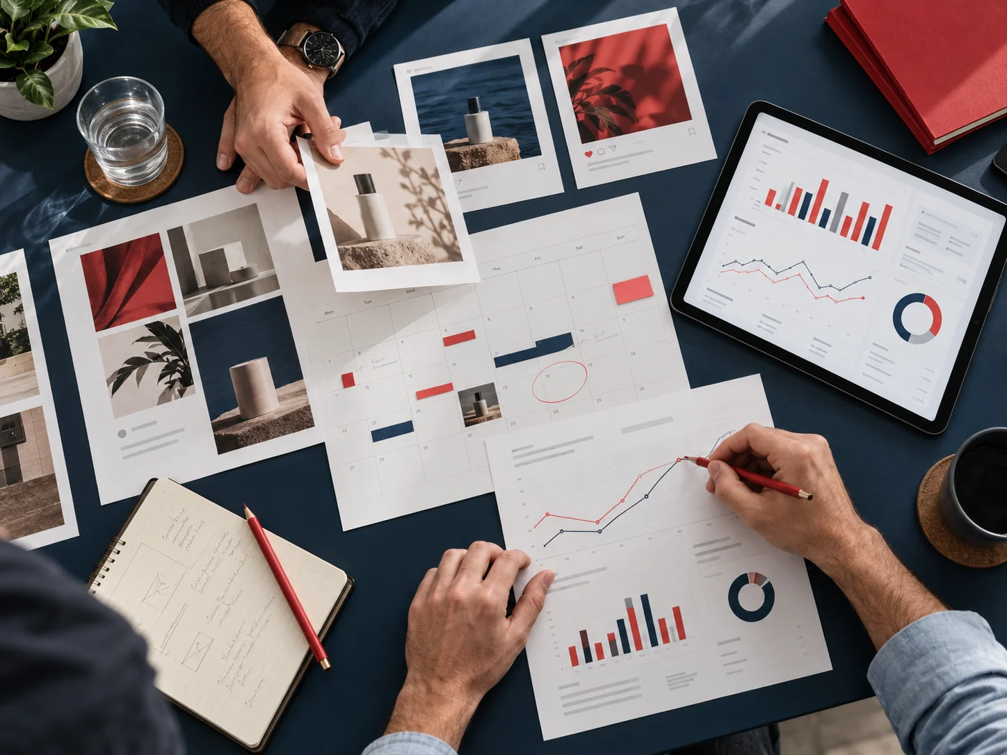 Digital marketing campaign planning with social media creatives and performance analytics